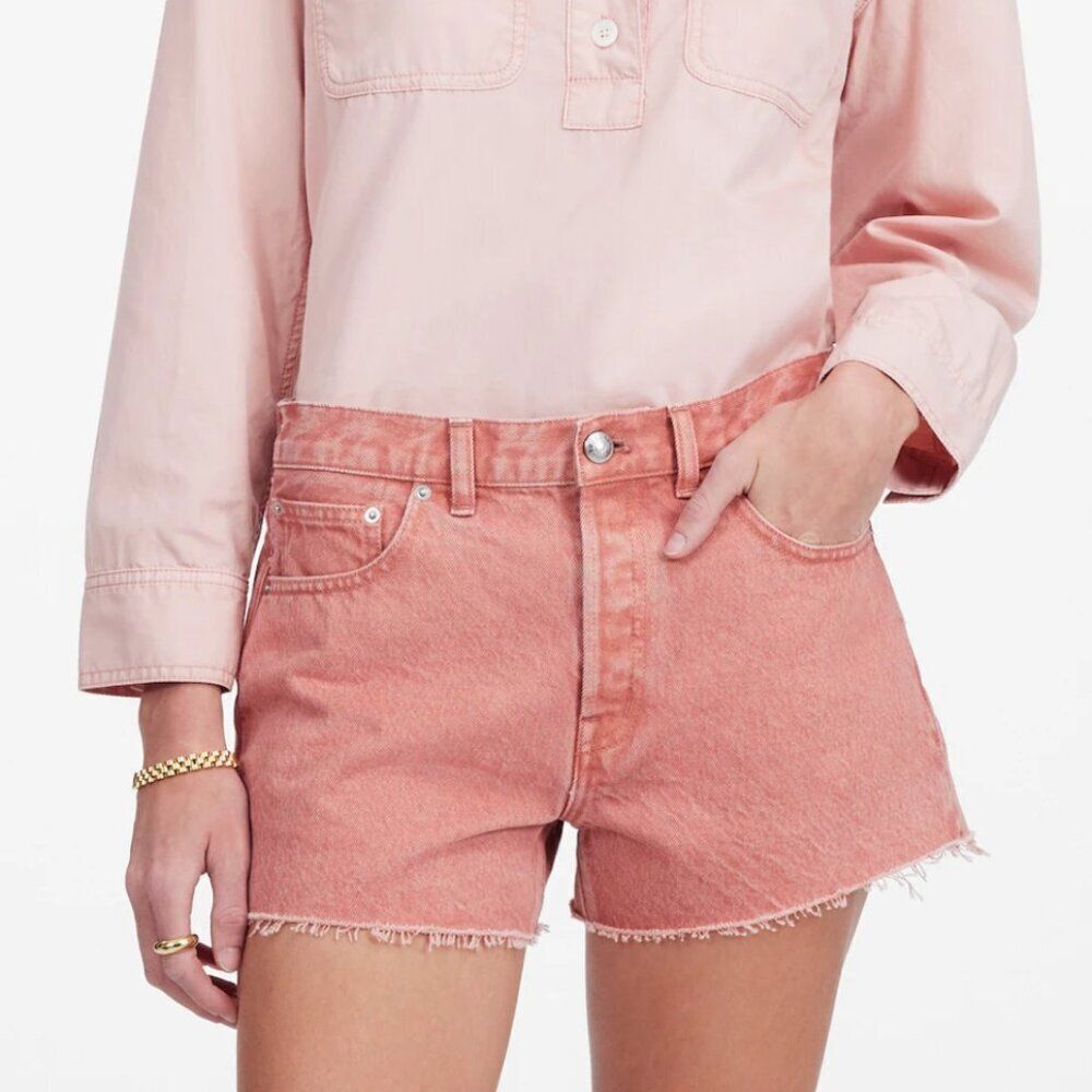 Madewell NWT Pink Denim Shorts Size 25 Raw Hem High Rise Summer Shorts